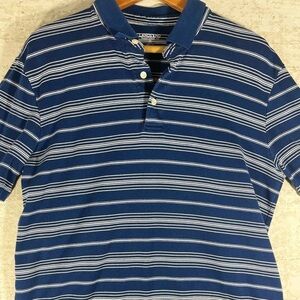 LAND'S END Traditional Fit Blue/White Polo Shirt Size Medium